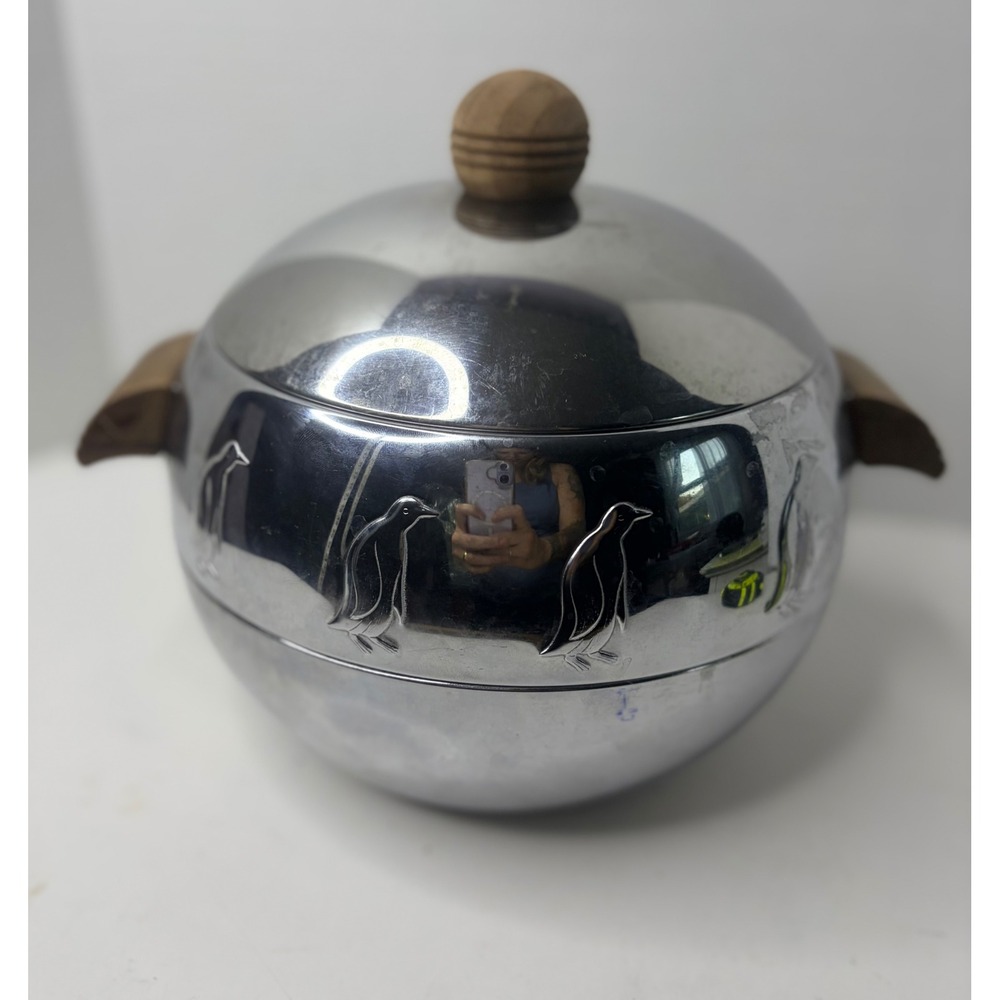 West Bend Penguin Hot Cold Server Chrome Mid Century Modern MCM Ice Bucket Lid